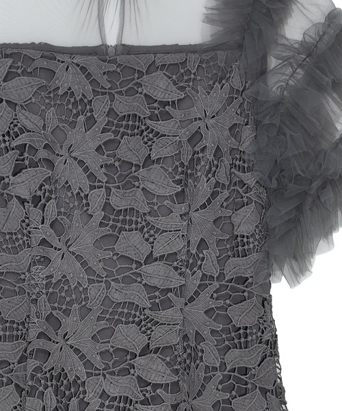 LEJA アシンメトリーチュールスリーブレースフリルヘムIラインワンピースドレス Leja（レジャ） ドレス 「LEJA」アシンメトリーチュールスリーブレース