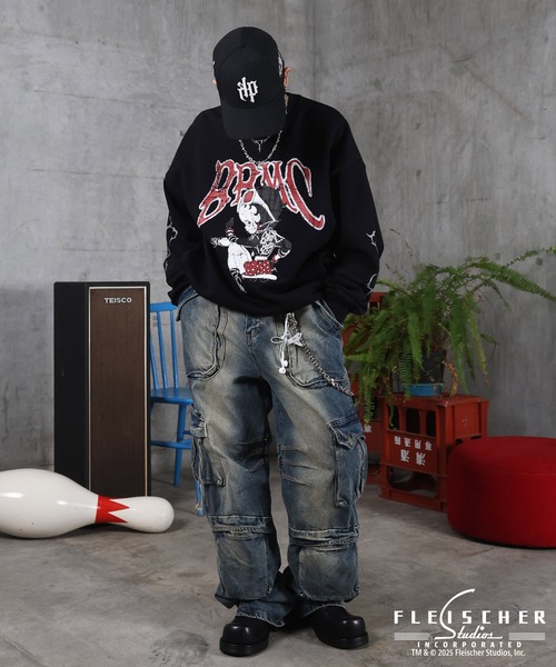 Betty Boop b-girl風ビッグプリント スウェット 男女兼用サイズ BETTY BOOP（ベティ ブープ） トレーナー スウェット AW 裏起毛 クルー