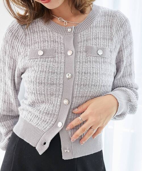 美品✨ ジェニ着用 セルフポートレイト ツイード調 ビジューボタンカーディガン 美品✨ ジェニー着用 セルフポートレイト ツイード調 ビジューボタン