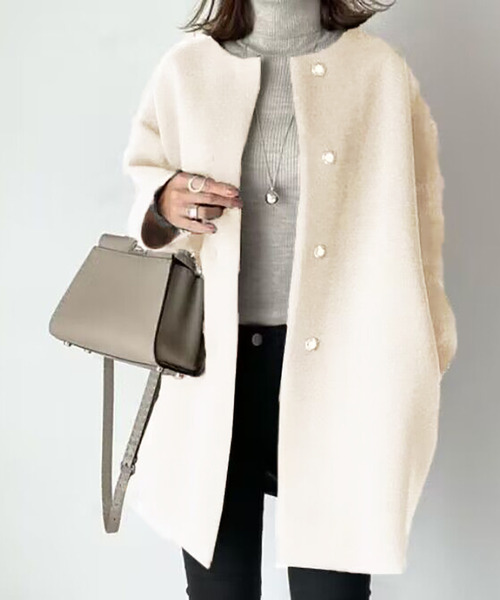 「Doula Doula」 ノーカラーコート M ベージュ レディース