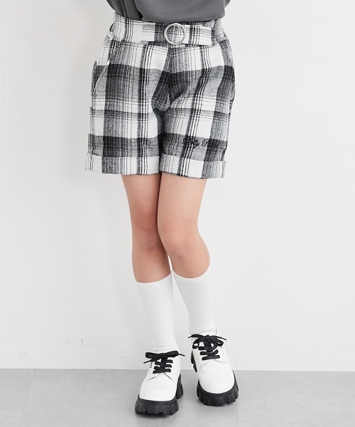 パンツ ポケットフェイクファーチェック柄ショートパンツ キッズ 子供