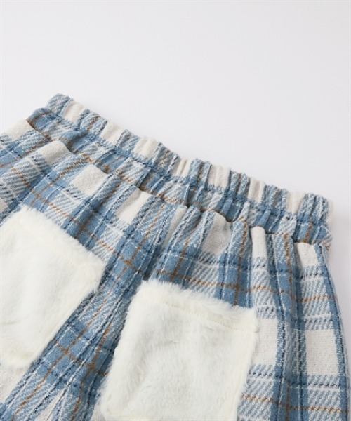 パンツ ポケットフェイクファーチェック柄ショートパンツ キッズ 子供