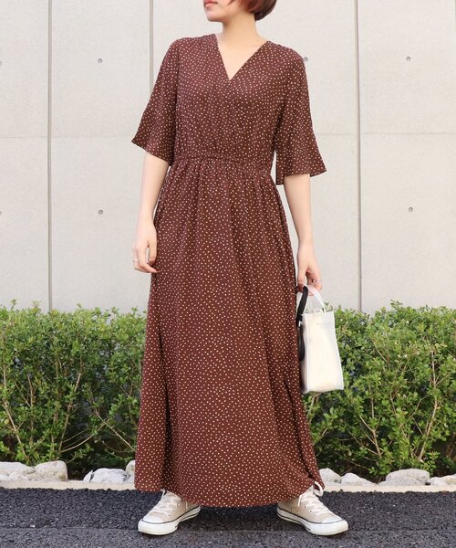 「AULI」 半袖ワンピース FREE ブラウン レディース_画像3