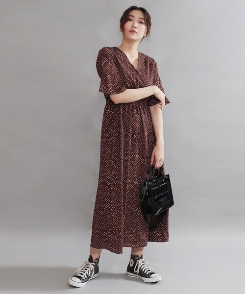 「AULI」 半袖ワンピース FREE ブラウン レディース_画像5