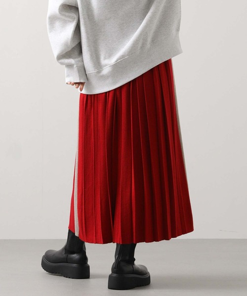 【45R】赤ニット ストライプ プリーツスカート(サイズ2) 45R】赤ニット ストライプ プリーツスカート(サイズ2) レディース