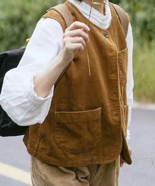 SHOUYO ベスト ジレ コーデュロイタッチ あったかベスト／ナチュラル