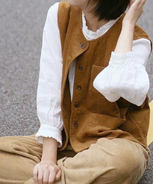 SHOUYO ベスト ジレ コーデュロイタッチ あったかベスト／ナチュラル