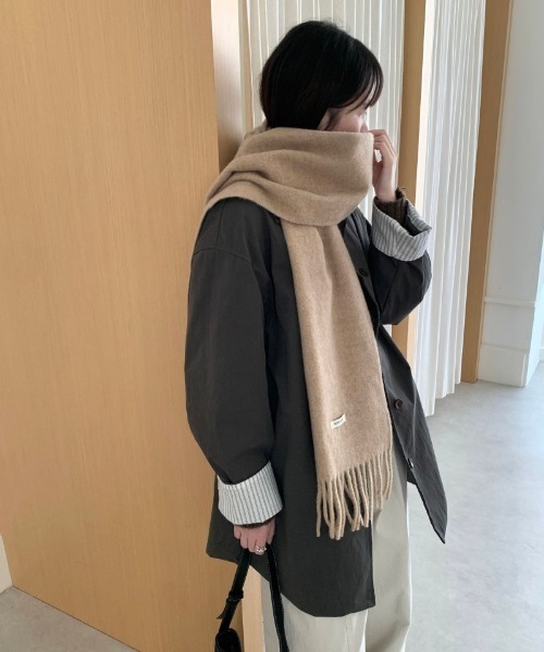 マフラー ストール ウール混 ボリューム フリンジマフラー レディース