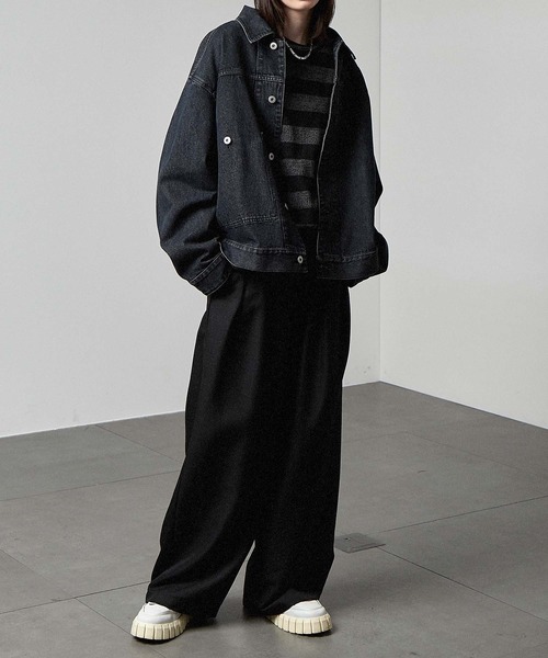 「Alfred Alex」 デニムジャケット L ブラック メンズ_画像2