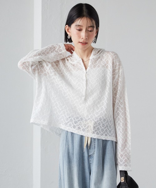 RANAN（ラナン） ヘンリーネック tシャツ レースフーディートップス