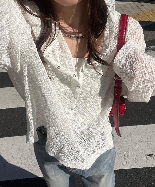 RANAN（ラナン） ヘンリーネック tシャツ レースフーディートップス