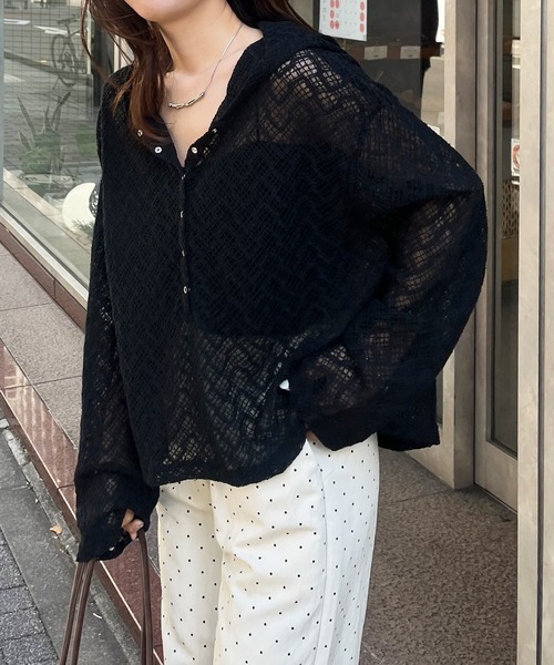 RANAN（ラナン） ヘンリーネック tシャツ レースフーディートップス