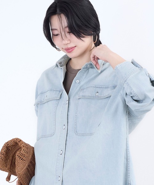 healthy denim 八部袖　身体が泳ぐようなムードを演出するBIGシャツ Healthy DENIM / Almond ビッグシャツ