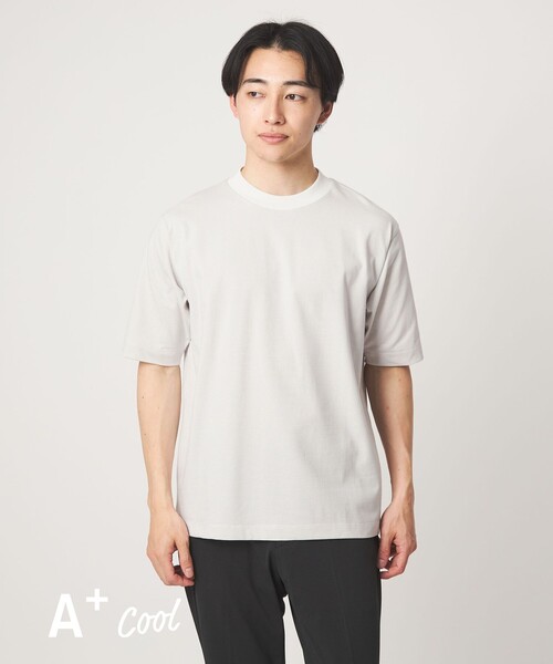 tシャツ A+ COOL ミジンボーダー ビズ クルーネック カットソー Tシャツ -接触冷感・吸水速乾- メンズの画像