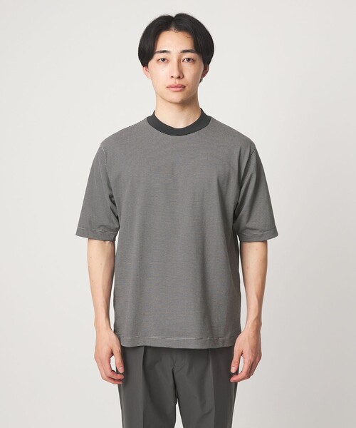 tシャツ A+ COOL ミジンボーダー ビズ クルーネック カットソー Tシャツ -接触冷感・吸水速乾- メンズの画像