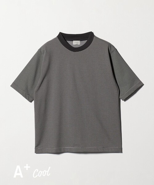 tシャツ A+ COOL ミジンボーダー ビズ クルーネック カットソー Tシャツ -接触冷感・吸水速乾- メンズの画像