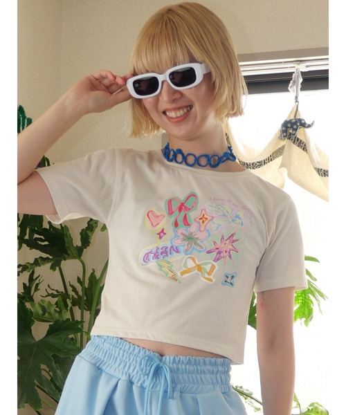 「PAMEO POSE」 半袖Tシャツ FREE アイボリー レディース_画像6