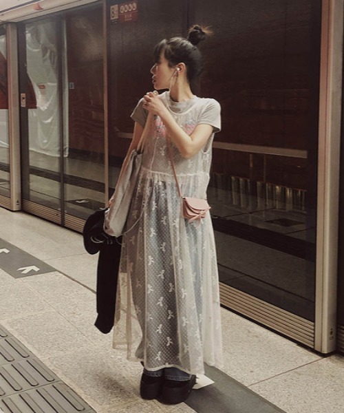「Achic」 ノースリーブワンピース M ホワイト レディース_画像9