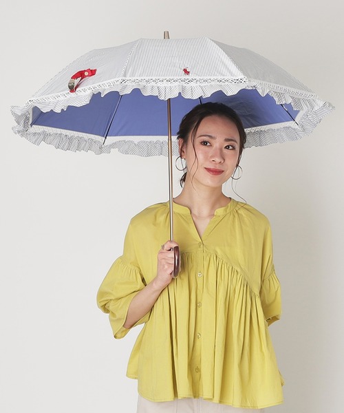 晴雨兼用折りたたみ日傘 ストライプフリル(505929131) | ポロ