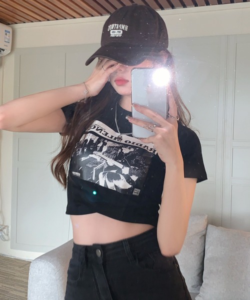 shopnikoniko（ショップにこにこ） tシャツ チビT 半袖 ショート丈