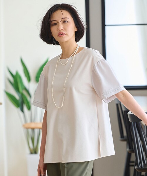 tシャツ 「WEB限定カラーあり」「UVカット・吸水速乾・洗える」ツイストプレーンラッフルスリーブ カットソー レディース