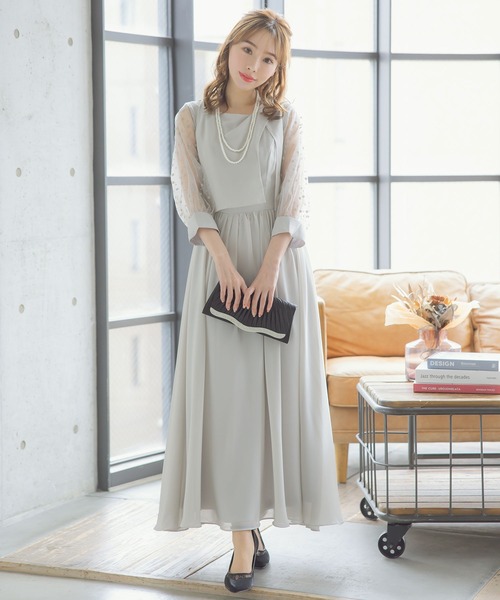 Retica ドレス シースルー七分袖シフォンスカートパーティー