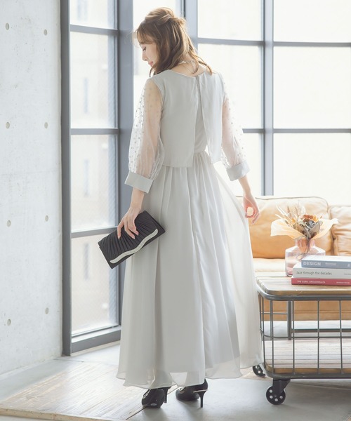 Retica ドレス シースルー七分袖シフォンスカートパーティー