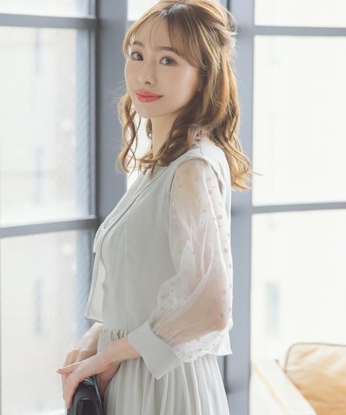 Retica ドレス シースルー七分袖シフォンスカートパーティー