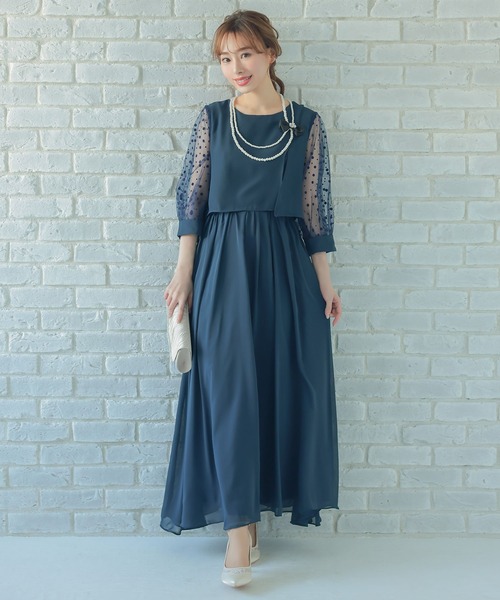 花柄 シフォン レース シースルー ティアード パーティードレス R03762EW00557_6_l.jpg