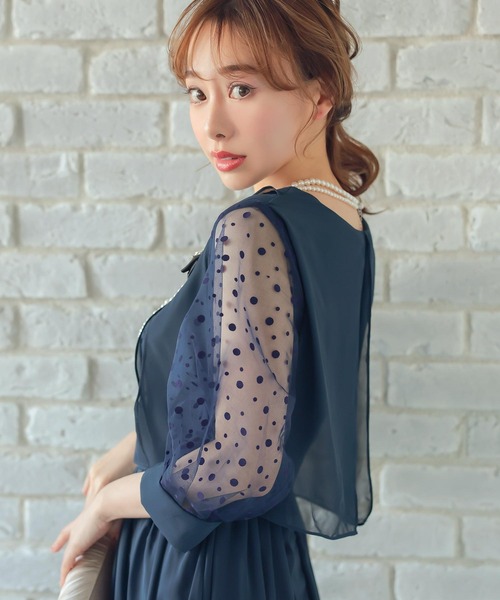 ドレス 入学式 入園式 パーティードレス 二次会 シースルー 七分袖 シフォンスカート ロングドレス 大きいサイズ 20代 30代 お呼ばれ 結婚式
