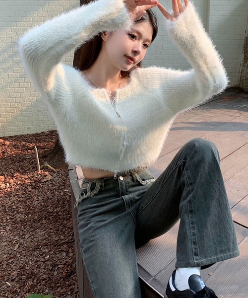 激レア00s イタリア Stone  ショート丈 セーター ニット GLAMOROUS JANE（グラマラスジェーン） ニット セーター シャギーZIP