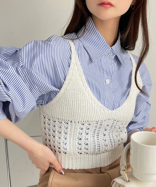 Ada. ベスト ジレ 透かし編み ニット ビスチェ レディース
