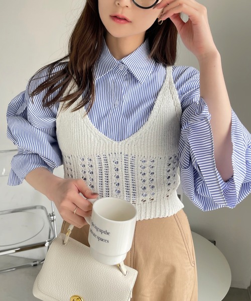 Ada. ベスト ジレ 透かし編み ニット ビスチェ レディース