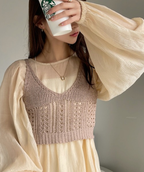 Ada. ベスト ジレ 透かし編み ニット ビスチェ レディース