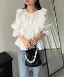ブラウス シャツ カットワークレースフリルペプ...の詳細画像1