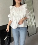 ブラウス シャツ カットワークレースフリルペプ...の詳細画像5