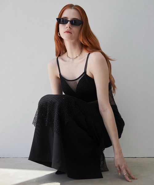 JOSE MOON ワンピース LINE STONE CAMIDRESS/ラインストーン