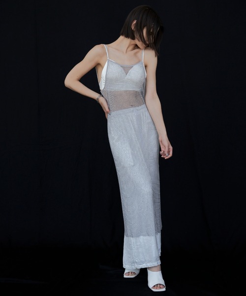 JOSE MOON ワンピース LINE STONE CAMIDRESS/ラインストーン