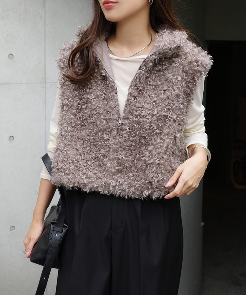 andme（アンドミー） ベスト ジレ ショート丈シープファーベスト