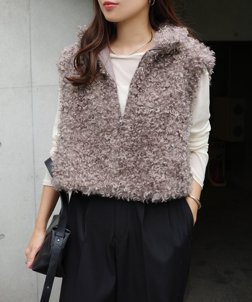 andme（アンドミー） ベスト ジレ ショート丈シープファーベスト