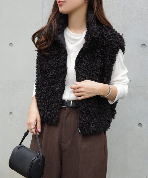 andme（アンドミー） ベスト ジレ ショート丈シープファーベスト