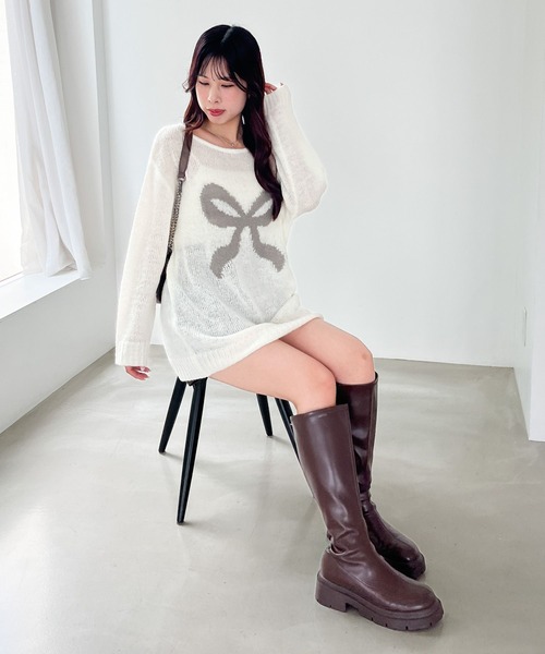 Heather（ヘザー） ニット セーター フロントリボンチュニックニット