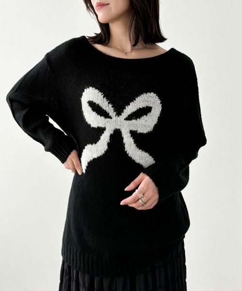 celford フロントリボンニットチュニック　オフホワイト CELFORD☆今季フロントリボンニットチュニック//オフホワイト/フリーサイズ