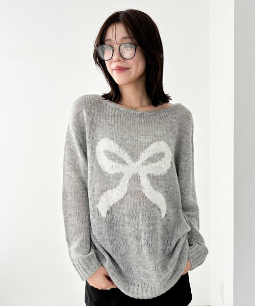 Heather（ヘザー） ニット セーター フロントリボンチュニックニット