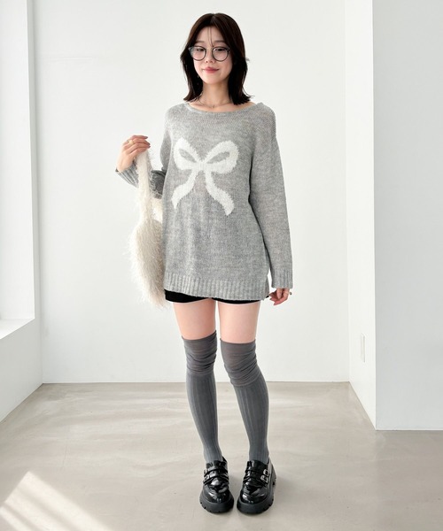 Heather（ヘザー） ニット セーター フロントリボンチュニックニット