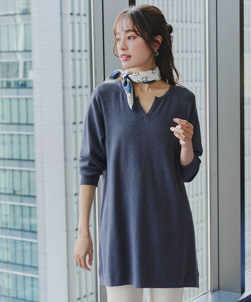 ニット セーター キーネックラメニットチュニック レディース