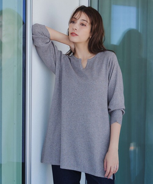 ニット セーター キーネックラメニットチュニック レディース Tiaclasse ニット セーター キーネックラメニットチュニック