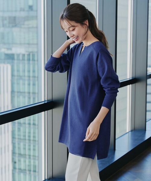 ニット セーター キーネックラメニットチュニック レディース Tiaclasse ニット セーター キーネックラメニットチュニック
