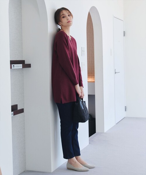 ニット セーター キーネックラメニットチュニック レディース Tiaclasse ニット セーター キーネックラメニットチュニック
