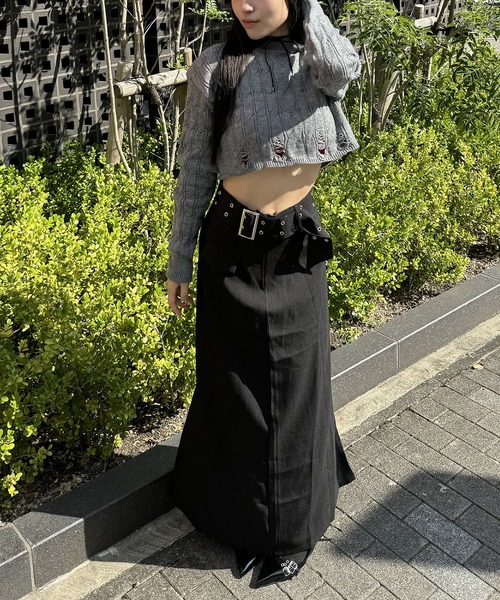 madrepadre スカート ベルト付きスリットロングスカート : ZOZOTOWN